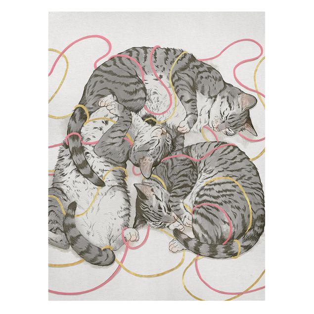 Leinwandbild - Illustration Graue Katzen Malerei - Hochformat 4:3