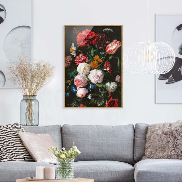 Bild mit Rahmen - Jan Davidsz de Heem - Stillleben mit Blumen in einer Glasvase - Hochformat 4:3