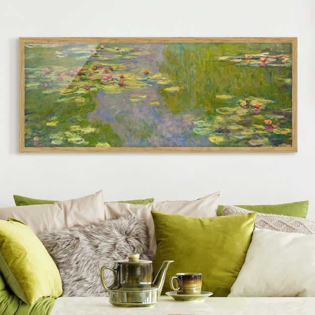 Bild mit Rahmen - Claude Monet - Grüne Seerosen - Panorama Querformat