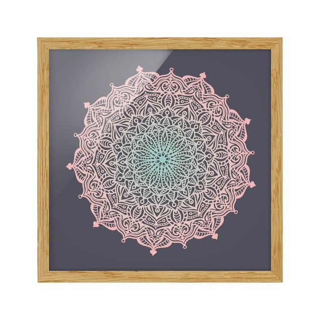 Bild mit Rahmen - Mandala Ornament in Rose und Blau - Quadrat 1:1