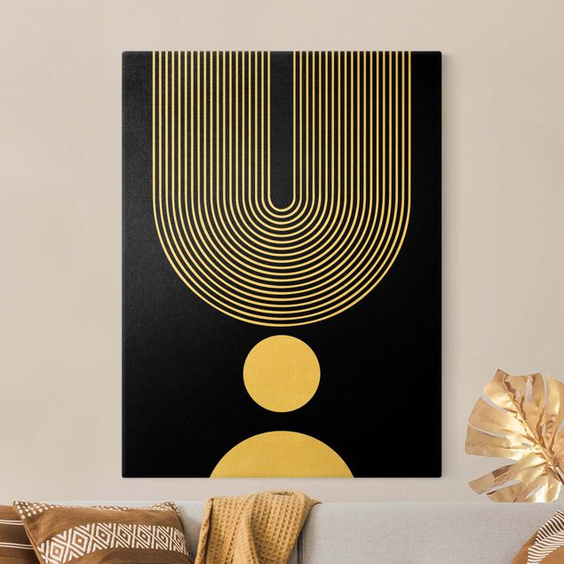 Leinwandbild Gold - Geometrische Formen - Regenbogen und Kreise Schwarz - Hochformat 4:3