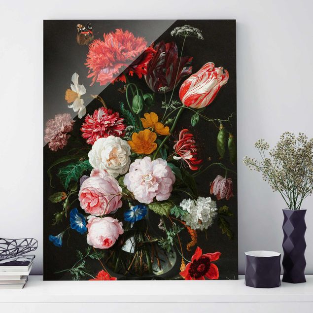 Glasbild - Jan Davidsz de Heem - Stillleben mit Blumen in einer Glasvase - Hochformat 4:3