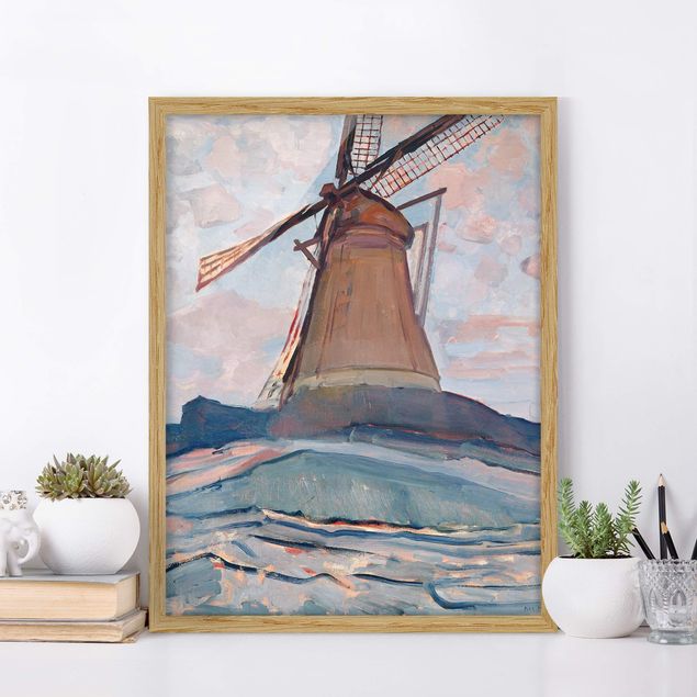 Bild mit Rahmen - Piet Mondrian - Windmühle - Hochformat 3:4