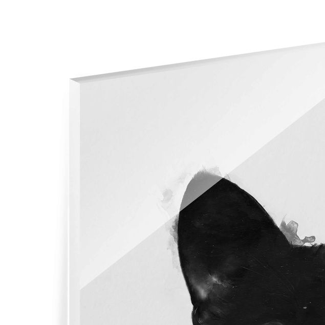 Glasbild - Illustration Schwarze Katze auf Weiß Malerei - Querformat 2:3