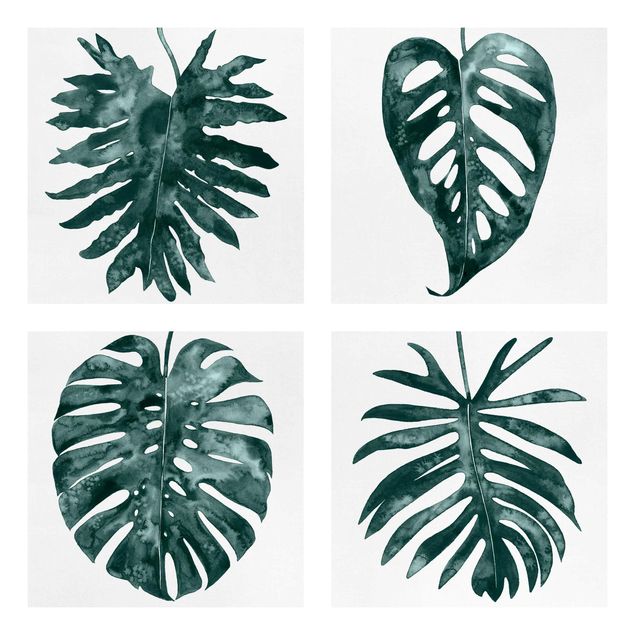 Leinwandbild 4-teilig - Smaragdgrüne Blätter Set I
