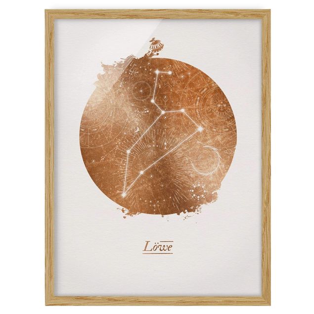 Bild mit Rahmen - Sternzeichen Löwe Gold - Hochformat 4:3