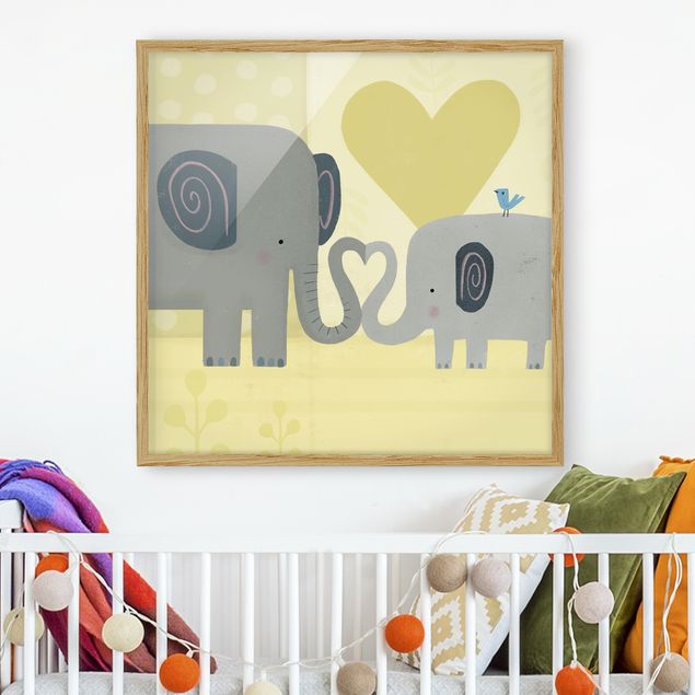 Bild mit Rahmen - Mama und ich - Elefanten - Quadrat 1:1