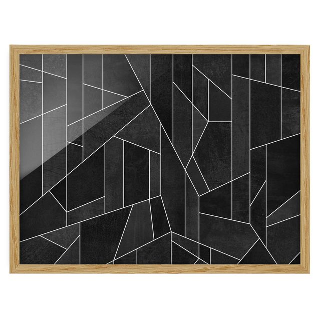 Bild mit Rahmen - Schwarz Weiß Geometrie Aquarell - Querformat 3:4