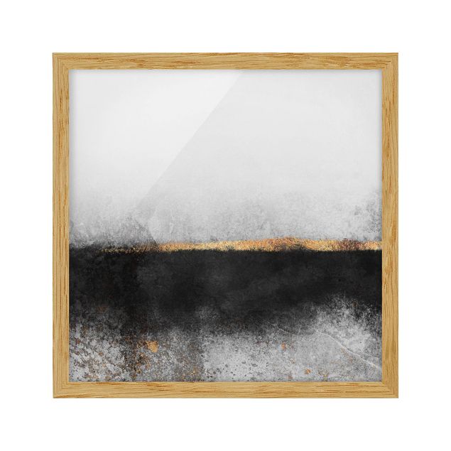 Bild mit Rahmen - Abstrakter Goldener Horizont Schwarz Weiß - Quadrat 1:1