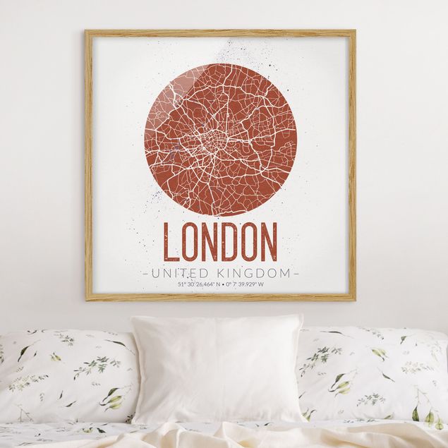 Bild mit Rahmen - Stadtplan London - Retro - Quadrat 1:1