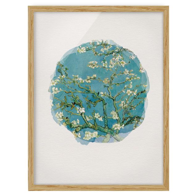 Bild mit Rahmen - Wasserfarben - Vincent van Gogh - Mandelblüte - Hochformat 4:3