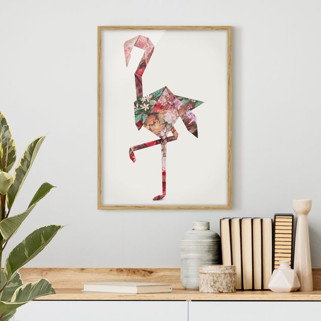 Bild mit Rahmen - Jonas Loose - Origami Flamingo - Hochformat 4:3