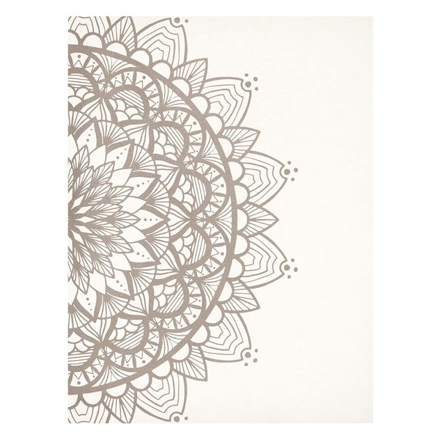 Leinwandbild - Mandala Illustration shabby beige weiß - Hochformat 4:3