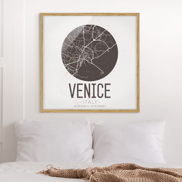 Bild mit Rahmen - Stadtplan Venice - Retro - Quadrat 1:1