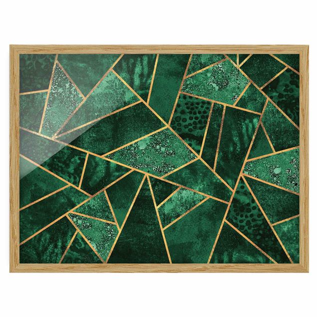 Bild mit Rahmen - Dunkler Smaragd mit Gold - Querformat 3:4