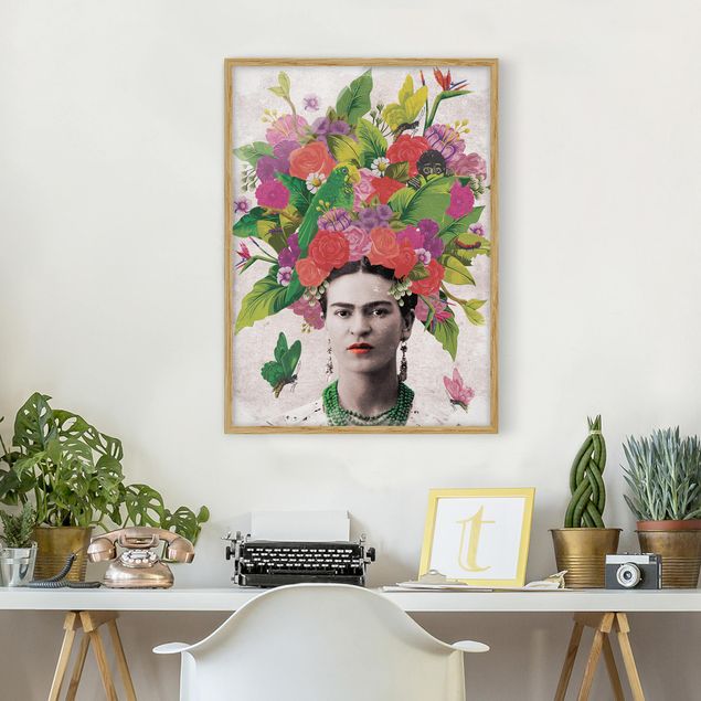Bild mit Rahmen - Frida Kahlo - Blumenportrait - Hochformat 3:4