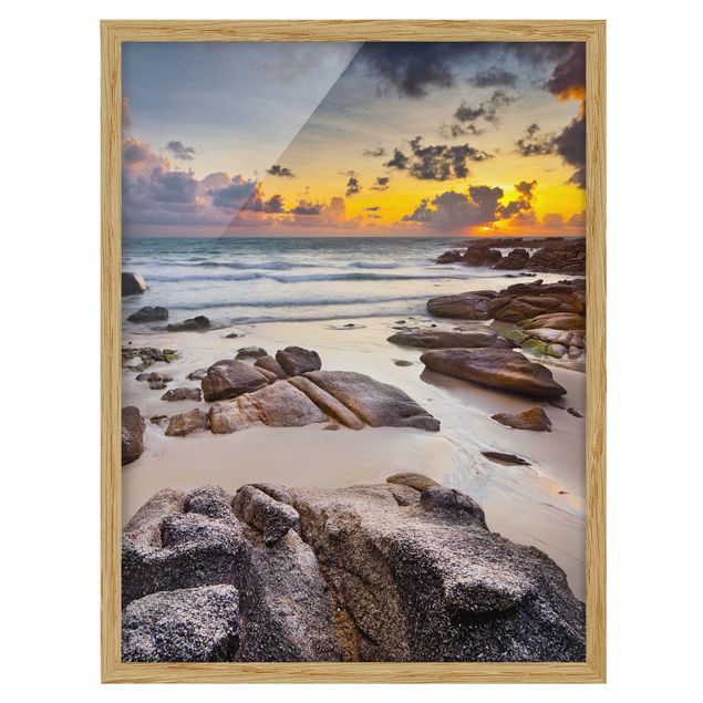 Bild mit Rahmen - Strand Sonnenaufgang in Thailand - Hochformat 3:4