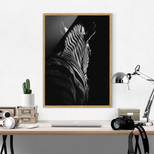 Bild mit Rahmen - Dunkle Zebra Silhouette - Hochformat 4:3