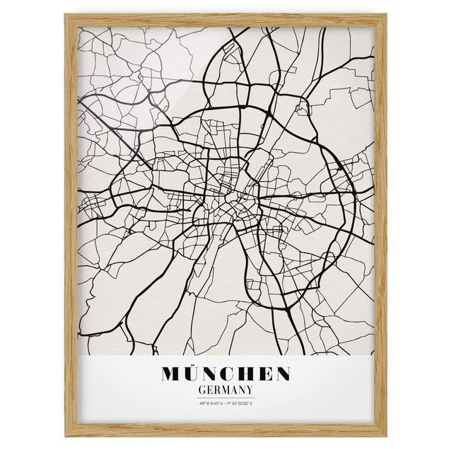 Bild mit Rahmen - Stadtplan München - Klassik - Hochformat 3:4