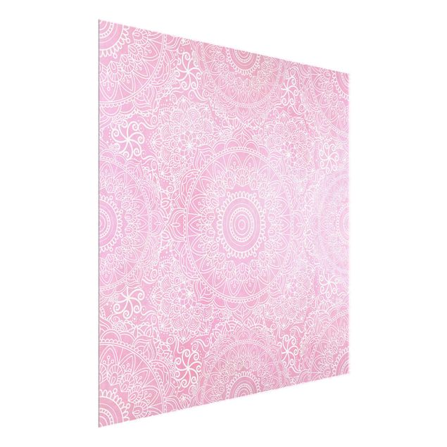Glasbild - Muster Mandala Rosa - Quadrat 1:1