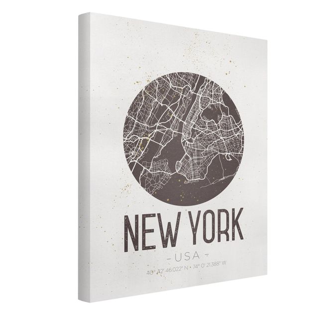Leinwandbild - Stadtplan New York - Retro - Hochformat 4:3