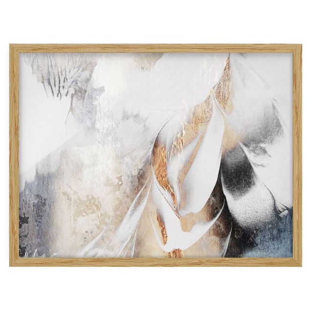 Bild mit Rahmen - Goldene abstrakte Wintermalerei - Querformat 3:4