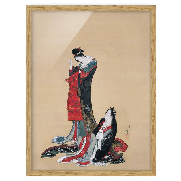 Bild mit Rahmen - Katsushika Hokusai - Zwei Kurtisanen - Hochformat 3:4