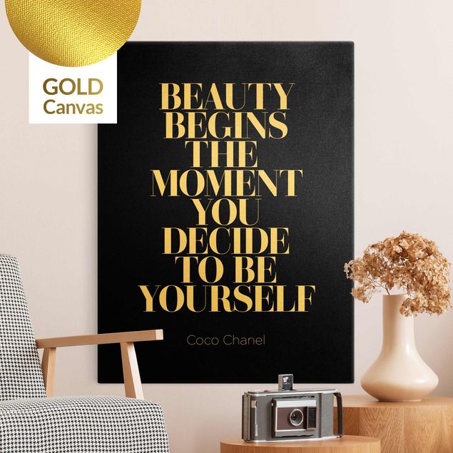 Leinwandbild Gold - Be yourself Coco Chanel Schwarz - Hochformat 3:4