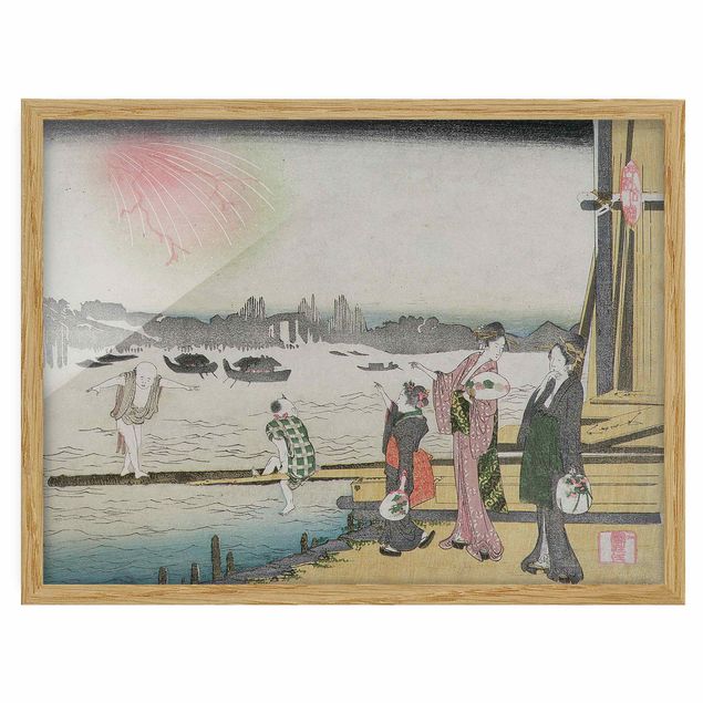 Bild mit Rahmen - Katsushika Hokusai - Ein kühler Abend in Ryogoku - Querformat 3:4