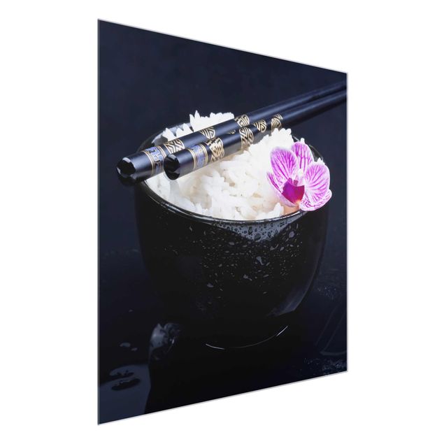 Glasbild - Reisschale mit Orchidee - Quadrat 1:1