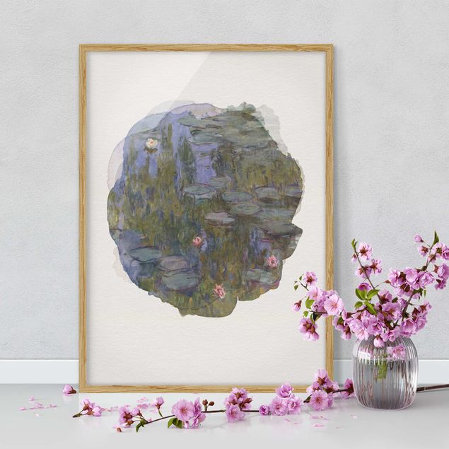 Bild mit Rahmen - Wasserfarben - Claude Monet - Seerosen (Nympheas) - Hochformat 4:3