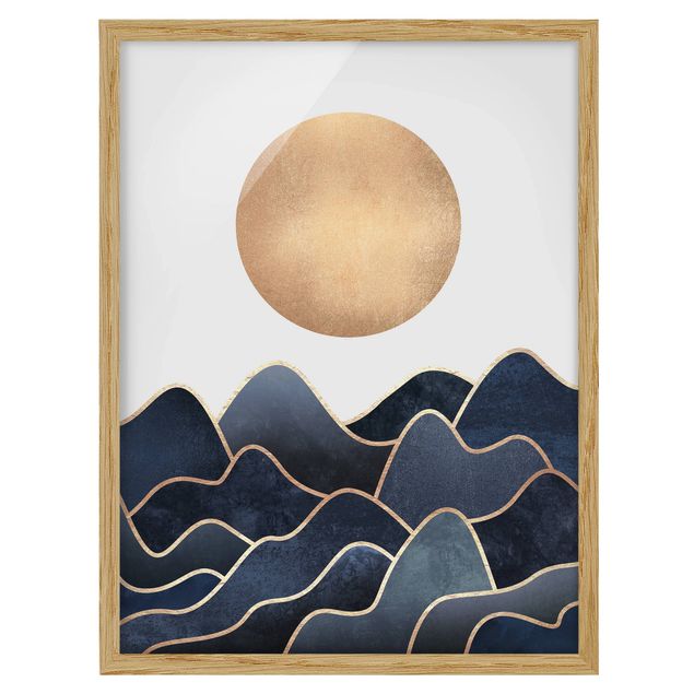 Bild mit Rahmen - Goldene Sonne blaue Wellen - Hochformat 4:3
