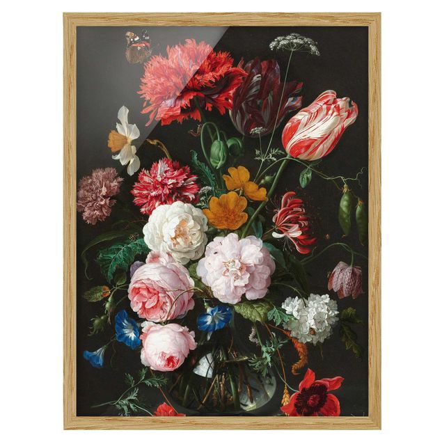 Bild mit Rahmen - Jan Davidsz de Heem - Stillleben mit Blumen in einer Glasvase - Hochformat 4:3