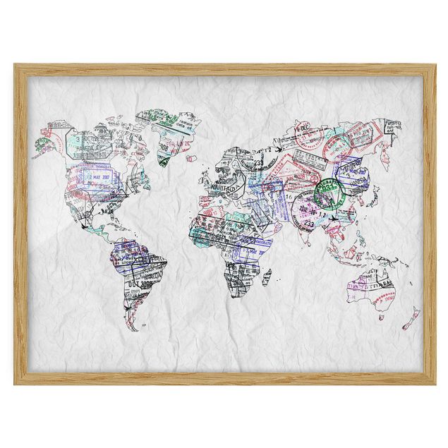 Bild mit Rahmen - Reisepass Stempel Weltkarte - Querformat 3:4