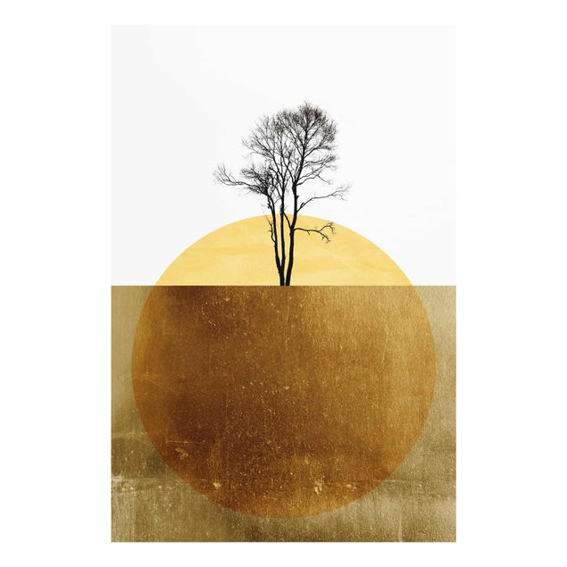 Glasbild - Goldene Sonne mit Baum - Hochformat 3:2