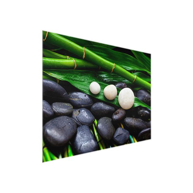 Glasbild - Grüner Bambus mit Zen Steinen - Querformat 3:4
