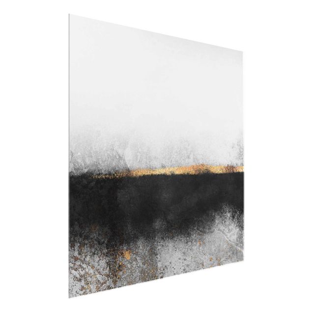 Glasbild - Abstrakter Goldener Horizont Schwarz Weiß - Quadrat 1:1