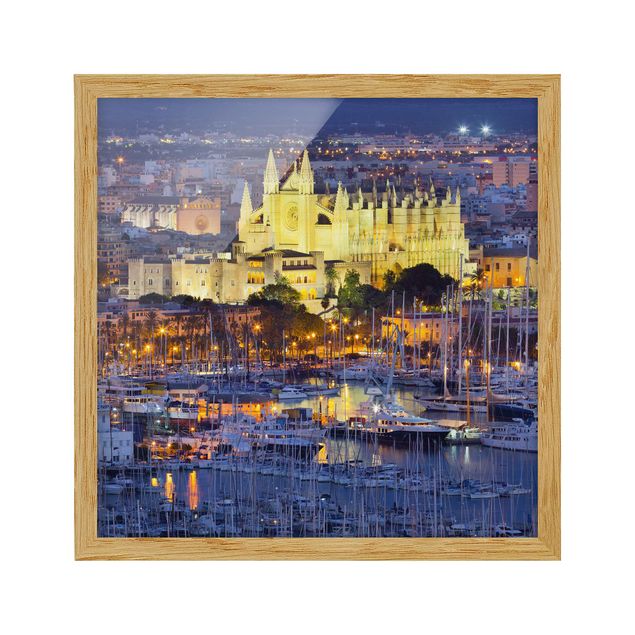 Bild mit Rahmen - Palma de Mallorca City Skyline und Hafen - Quadrat 1:1