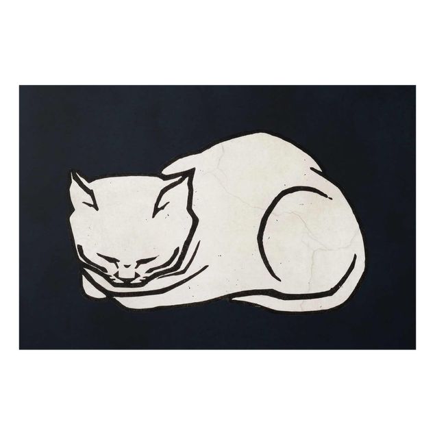 Glasbild - Schlafende Katze Illustration - Querformat 2:3
