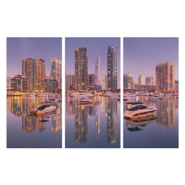 Leinwandbild 3-teilig - Dubai Skyline und Marina - Hoch 1:2