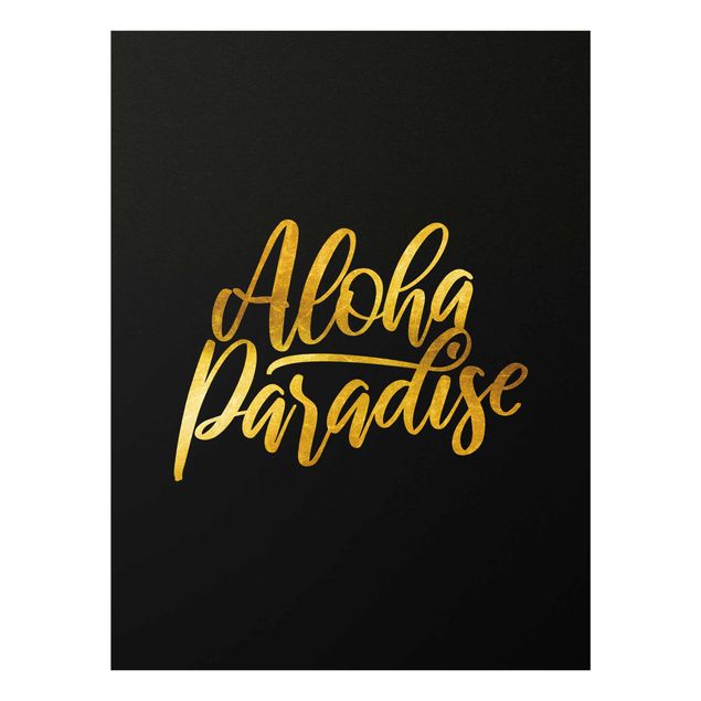 Glasbild - Gold - Aloha Paradise auf Schwarz - Hochformat 4:3