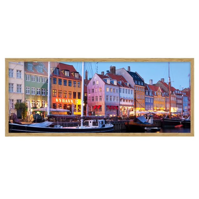 Bild mit Rahmen - Kopenhagener Hafen am Abend - Panorama Querformat