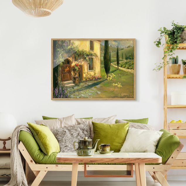 Bild mit Rahmen - Italienische Landschaft - Zypresse - Querformat 3:4