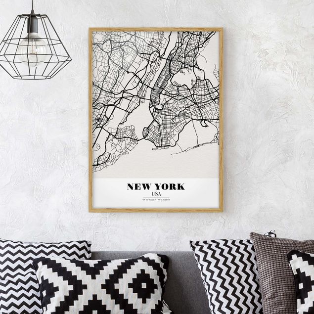 Bild mit Rahmen - Stadtplan New York - Klassik - Hochformat 3:4