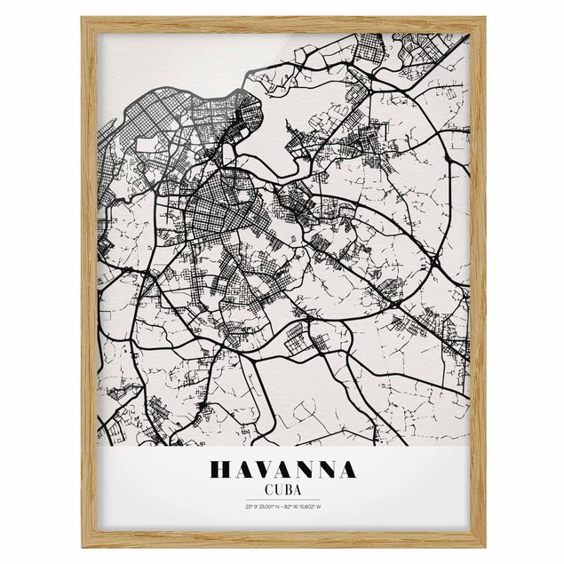Bild mit Rahmen - Stadtplan Havanna - Klassik - Hochformat 3:4