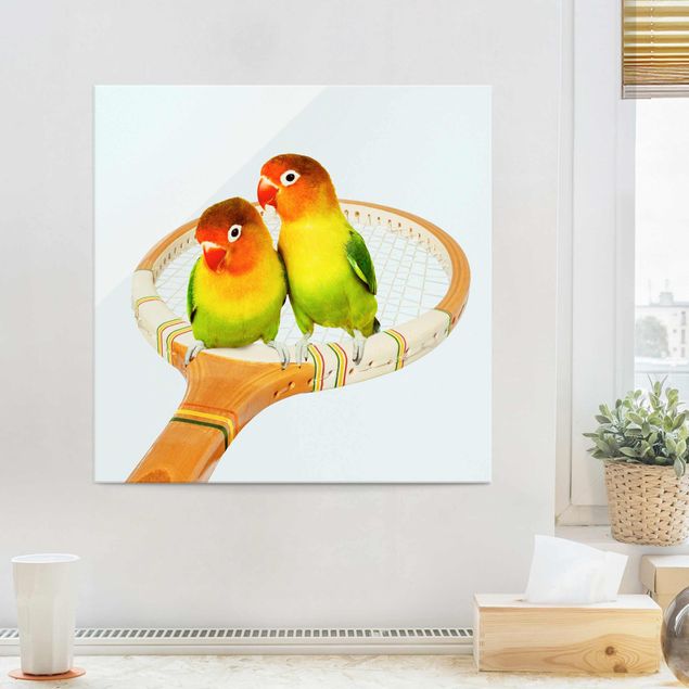 Glas Magnettafel Tennis mit Vögeln