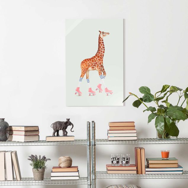 Magnettafel Glas Giraffe mit Rollschuhen