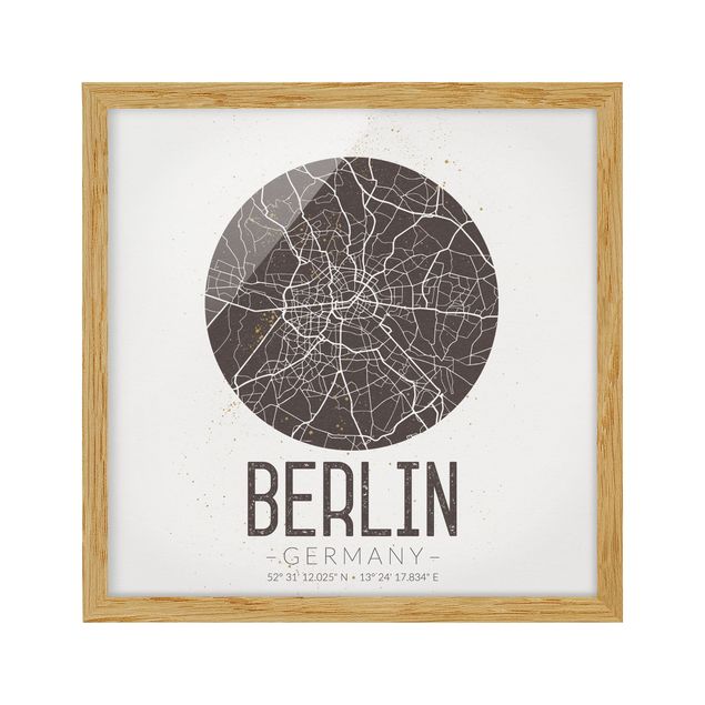 Bild mit Rahmen - Stadtplan Berlin - Retro - Quadrat 1:1