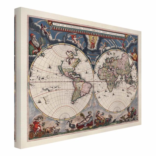 Leinwandbild - Historische Weltkarte Nova et Accuratissima von 1664 - Querformat 3:4