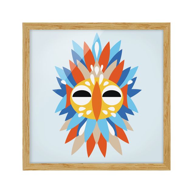 Bild mit Rahmen - Collage Ethno Maske - Papagei - Quadrat 1:1